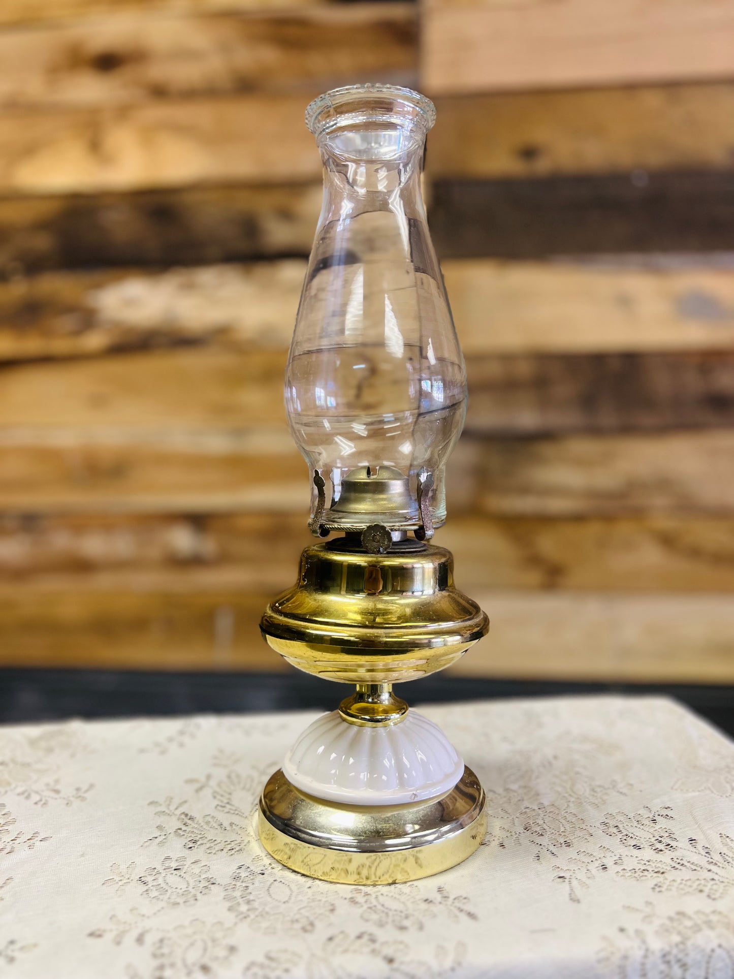 Brass, Milk Glass, Oil Lamp