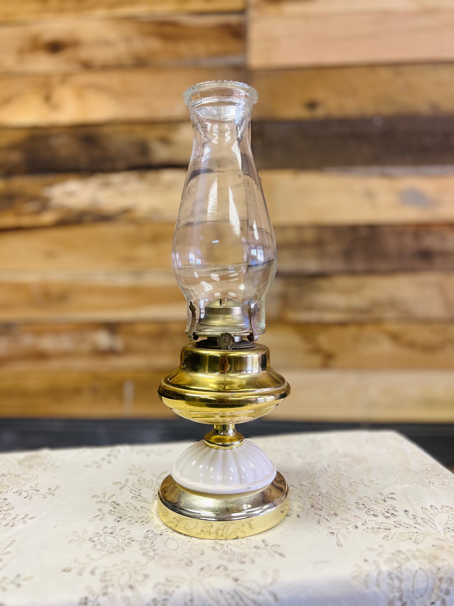 Brass, Milk Glass, Oil Lamp