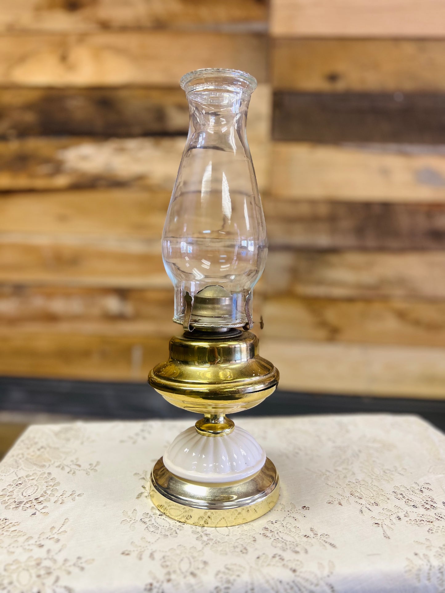 Brass, Milk Glass, Oil Lamp