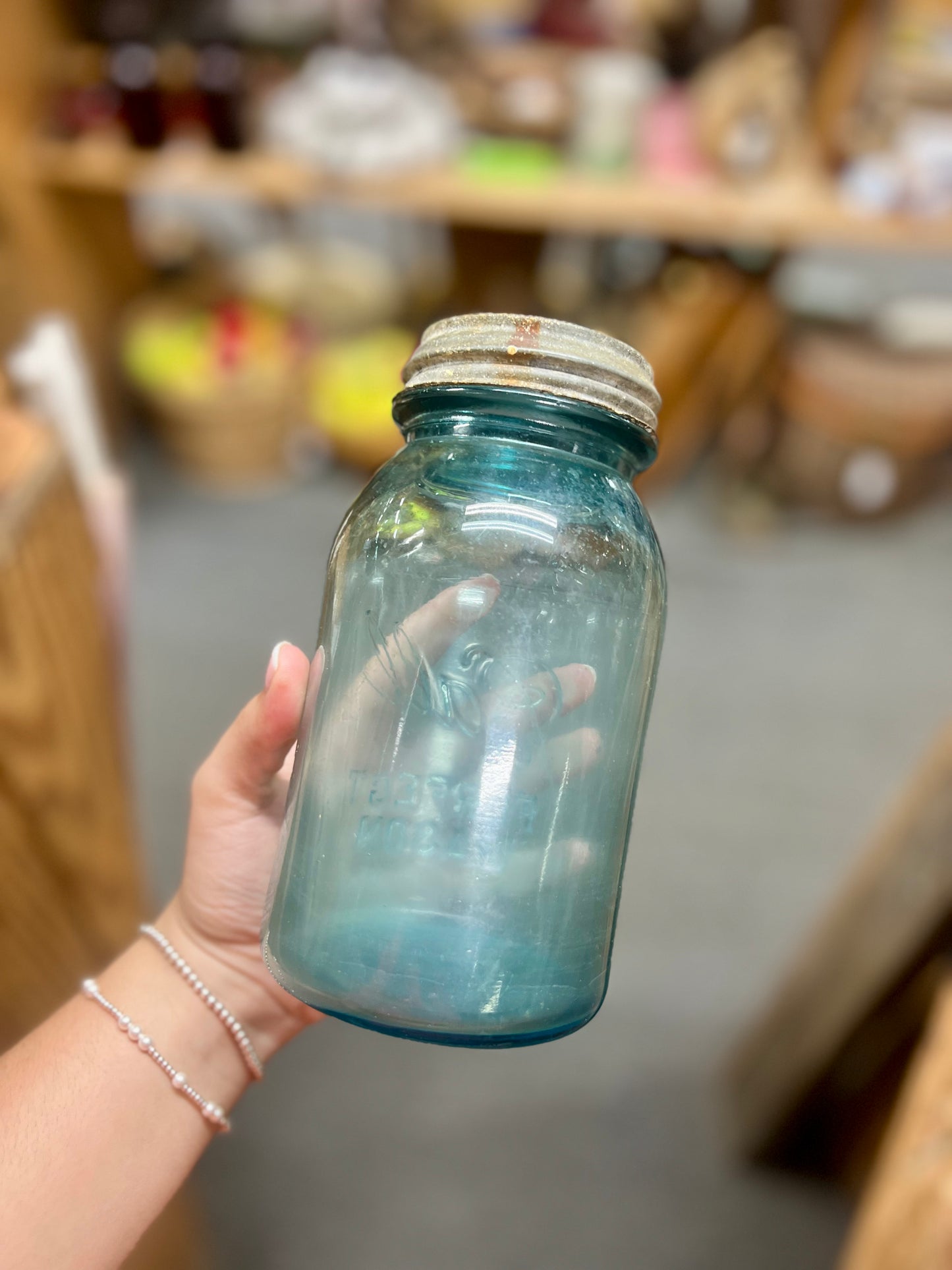Vintage Ball Perfect Mason Aqua Blue Quart Jar #6 with lid 1923-1933