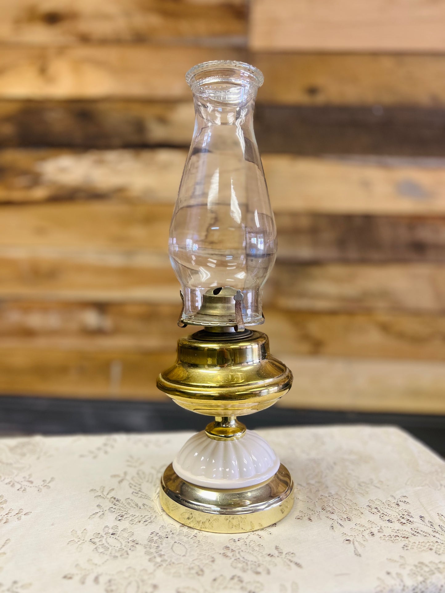 Brass, Milk Glass, Oil Lamp