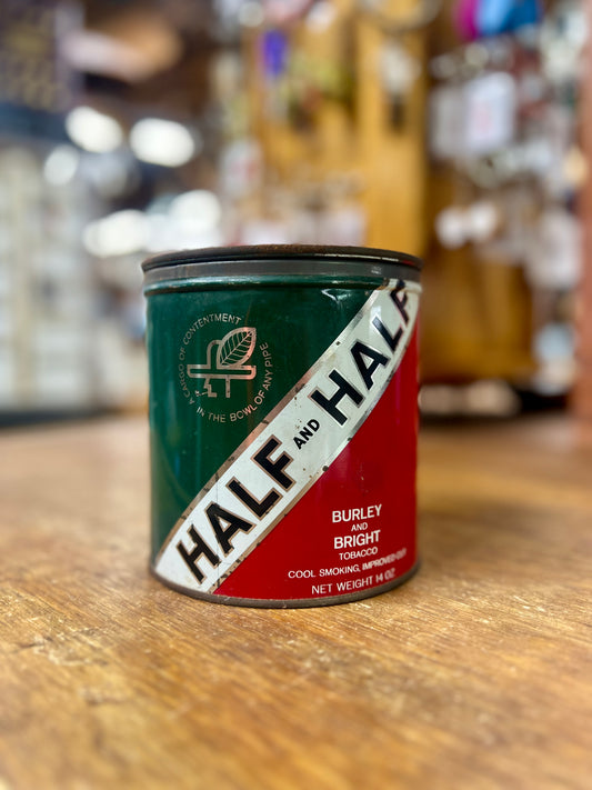 Metal Half and Half Pipe Tobacco Tin Round 14 oz Empty