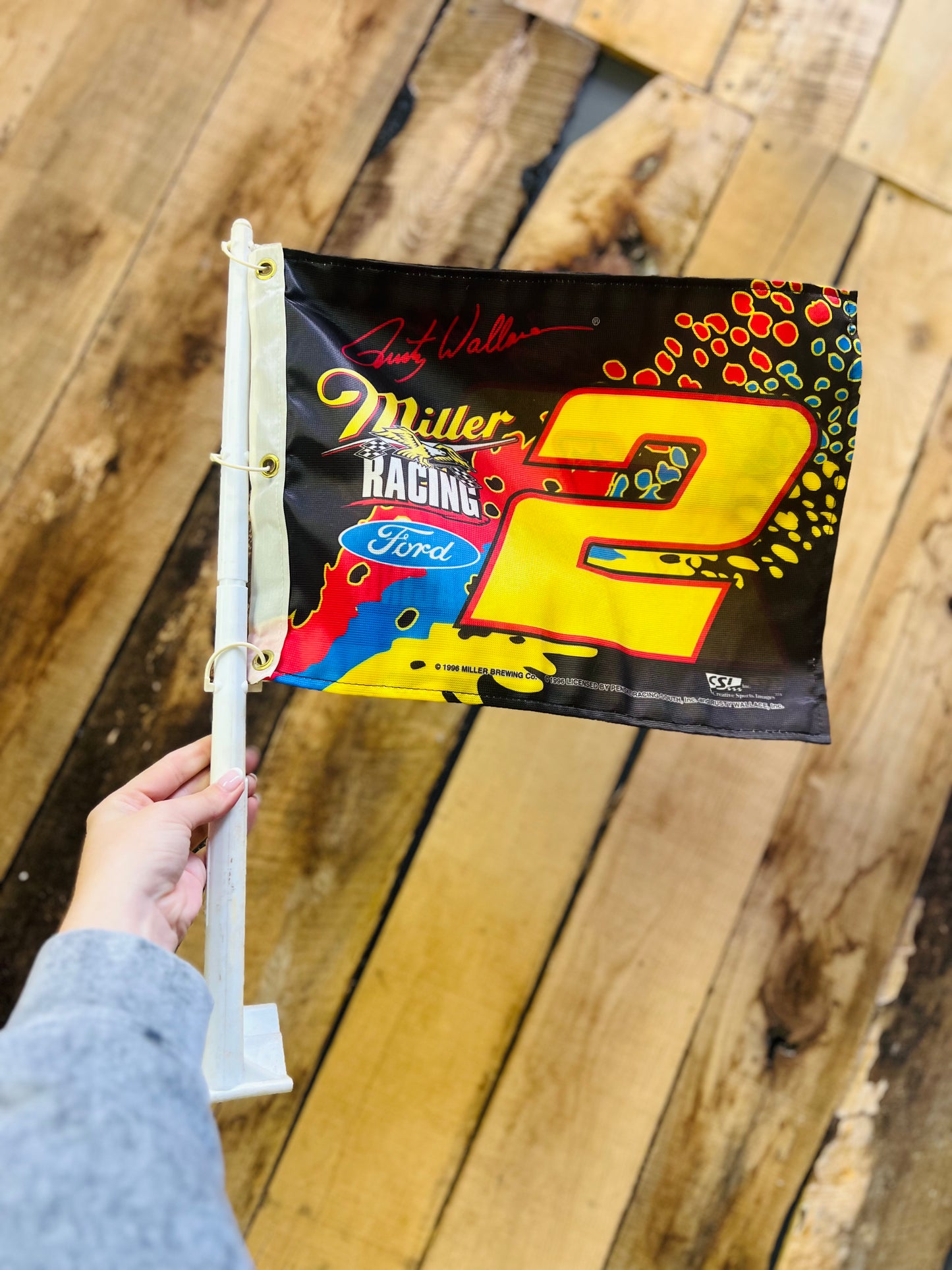 Vintage 1996 Nascar Ford Rusty Wallace #2 Miller Racing Flag