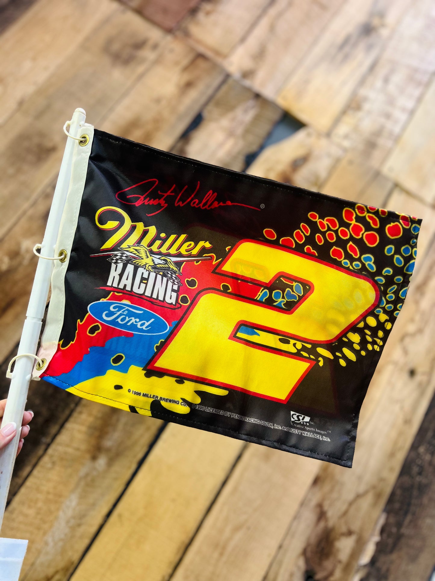 Vintage 1996 Nascar Ford Rusty Wallace #2 Miller Racing Flag