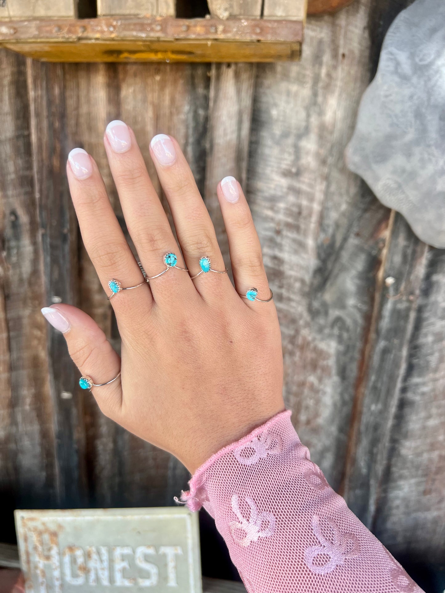 Genuine Turquoise Simple Stud Ring