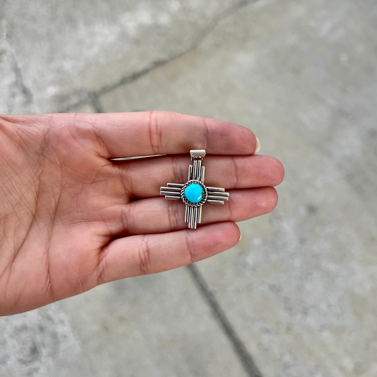 Zia Genuine Kingman Turquoise Sterling Silver Pendant