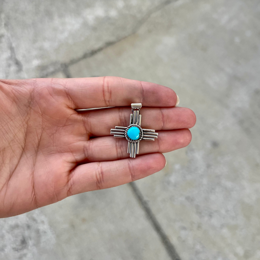 Zia Genuine Kingman Turquoise Sterling Silver Pendant
