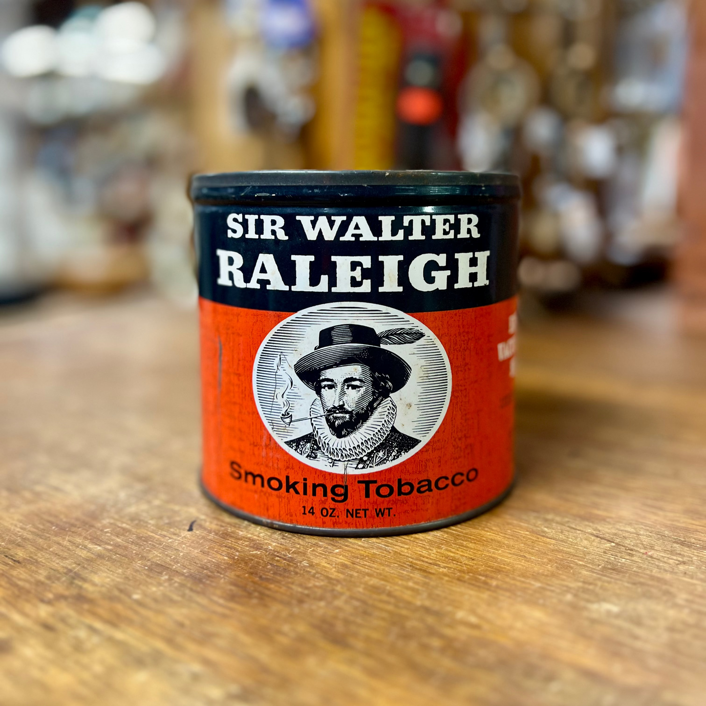 Vintage Sir Walter Raleigh Metal Smoking Tobacco Can Brown Williamson Louisville Ky Empty 14oz no lid