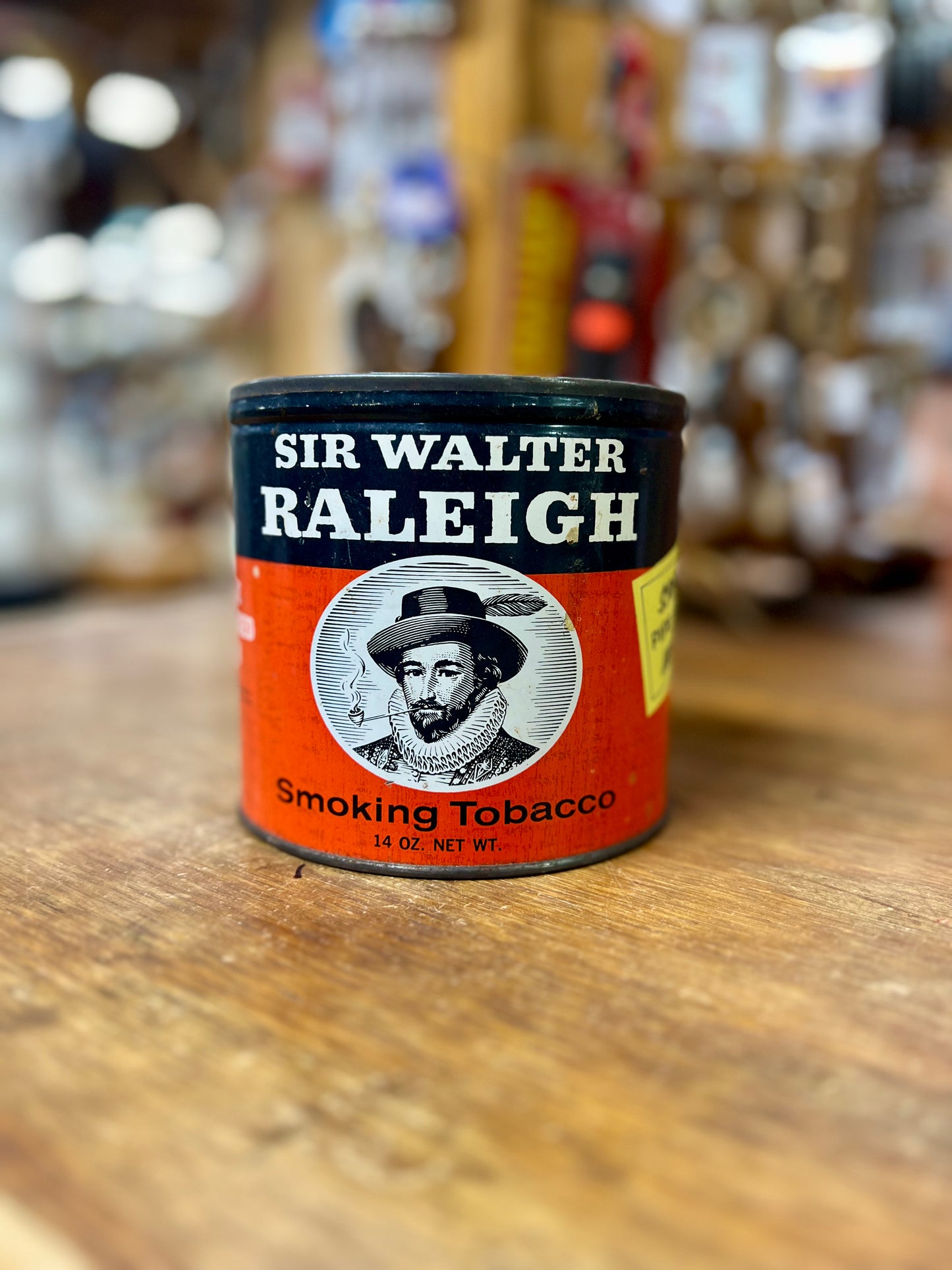 Vintage Sir Walter Raleigh Metal Smoking Tobacco Can Brown Williamson Louisville Ky Empty 14oz no lid