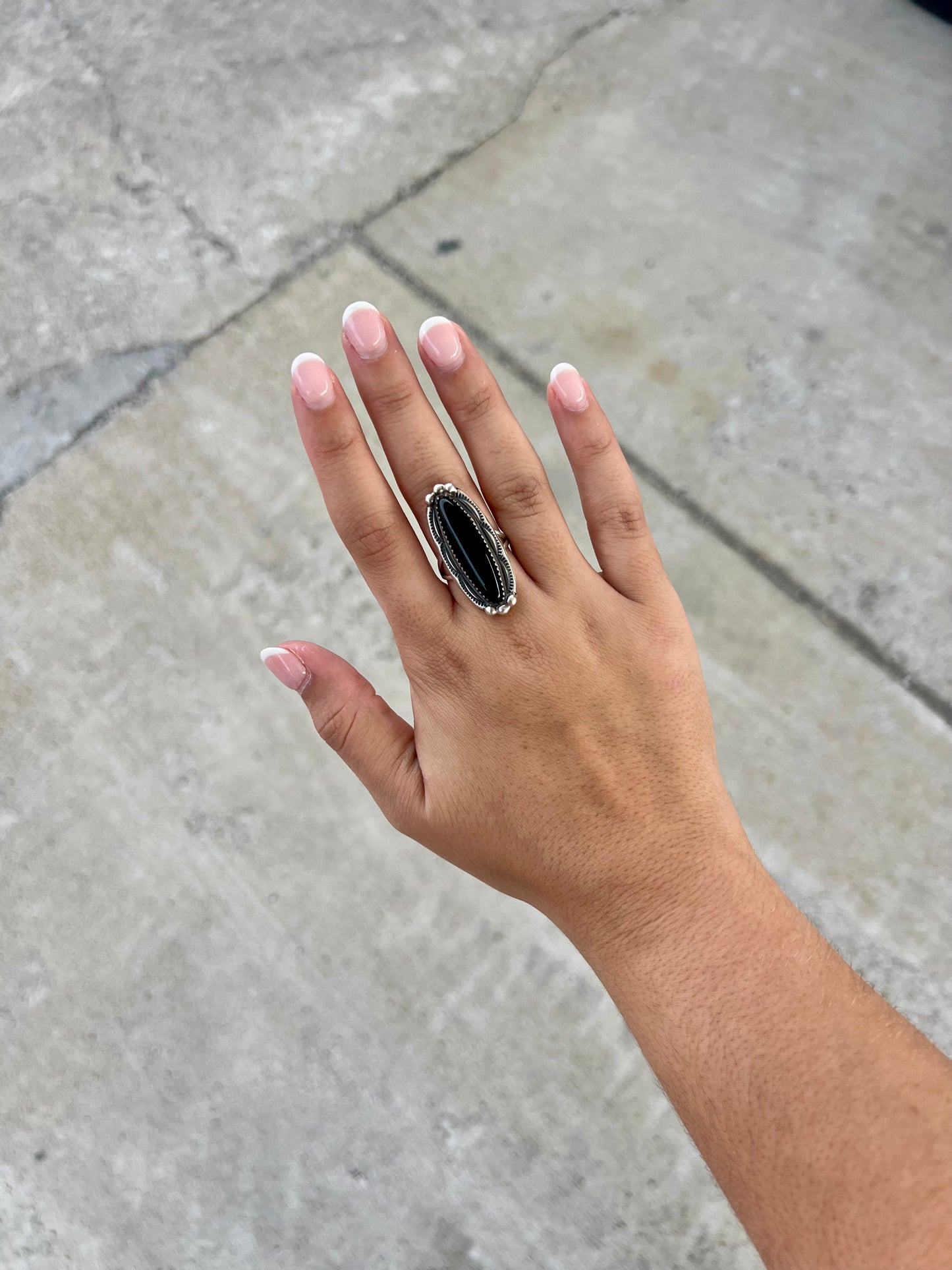 Satin Black Onyx Oval Sterling Silver Statement Ring