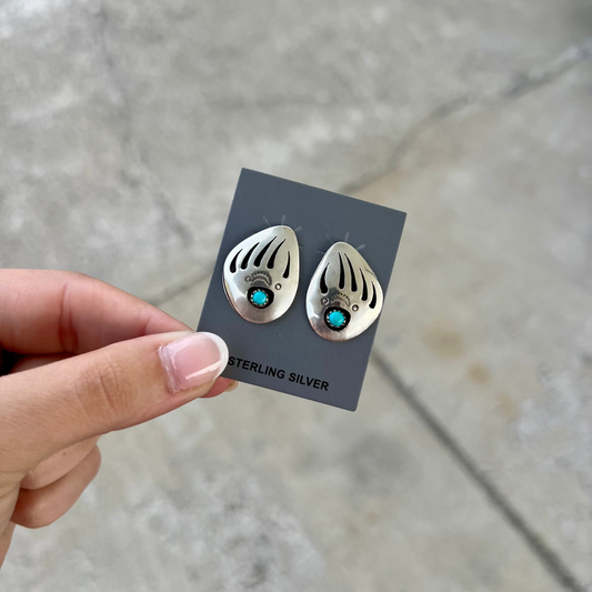 Genuine Turquoise Shadowbox Badger Paw Earrings