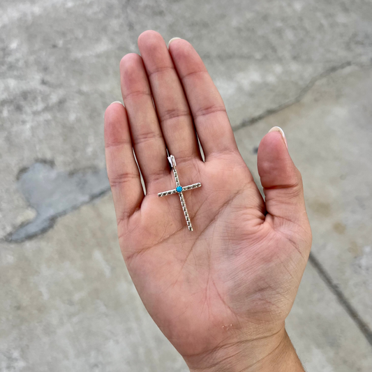 Navajo Ribbed Turquoise Cross Pendant