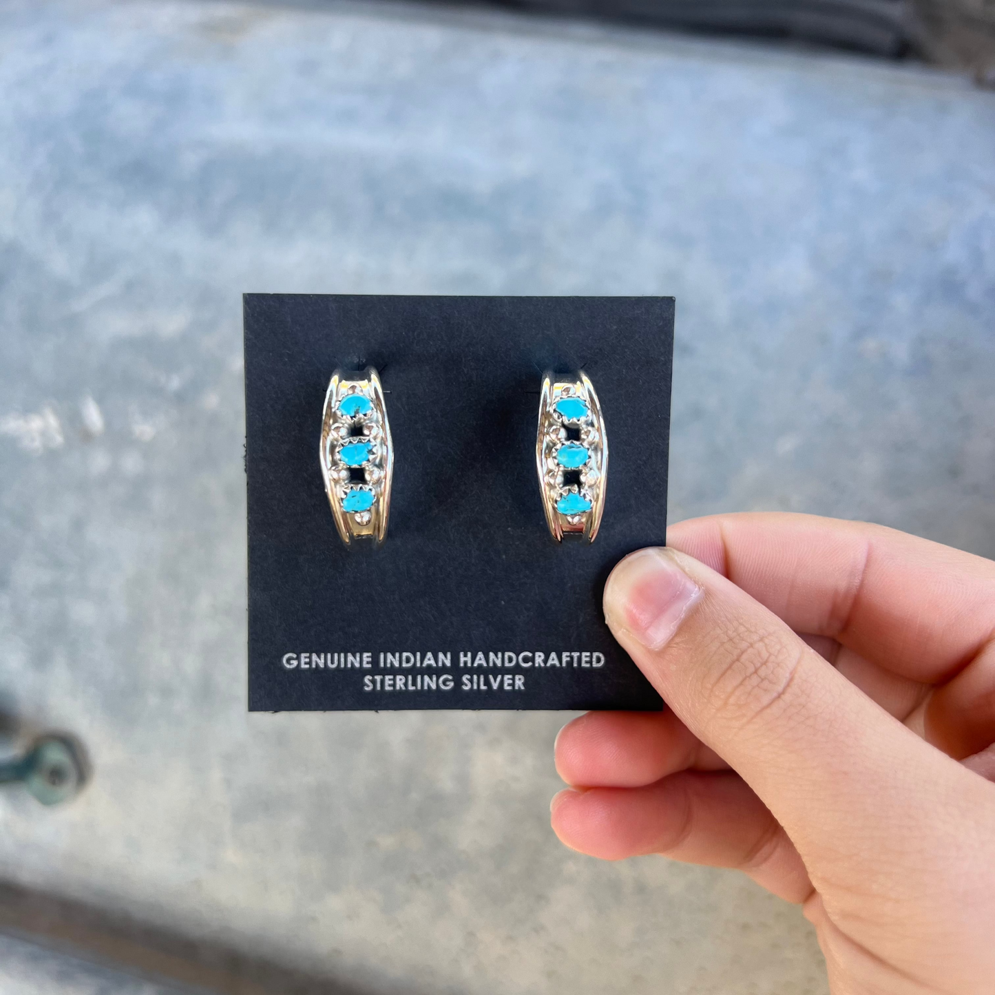 Genuine Turquoise 3 Stone Hoop Earrings