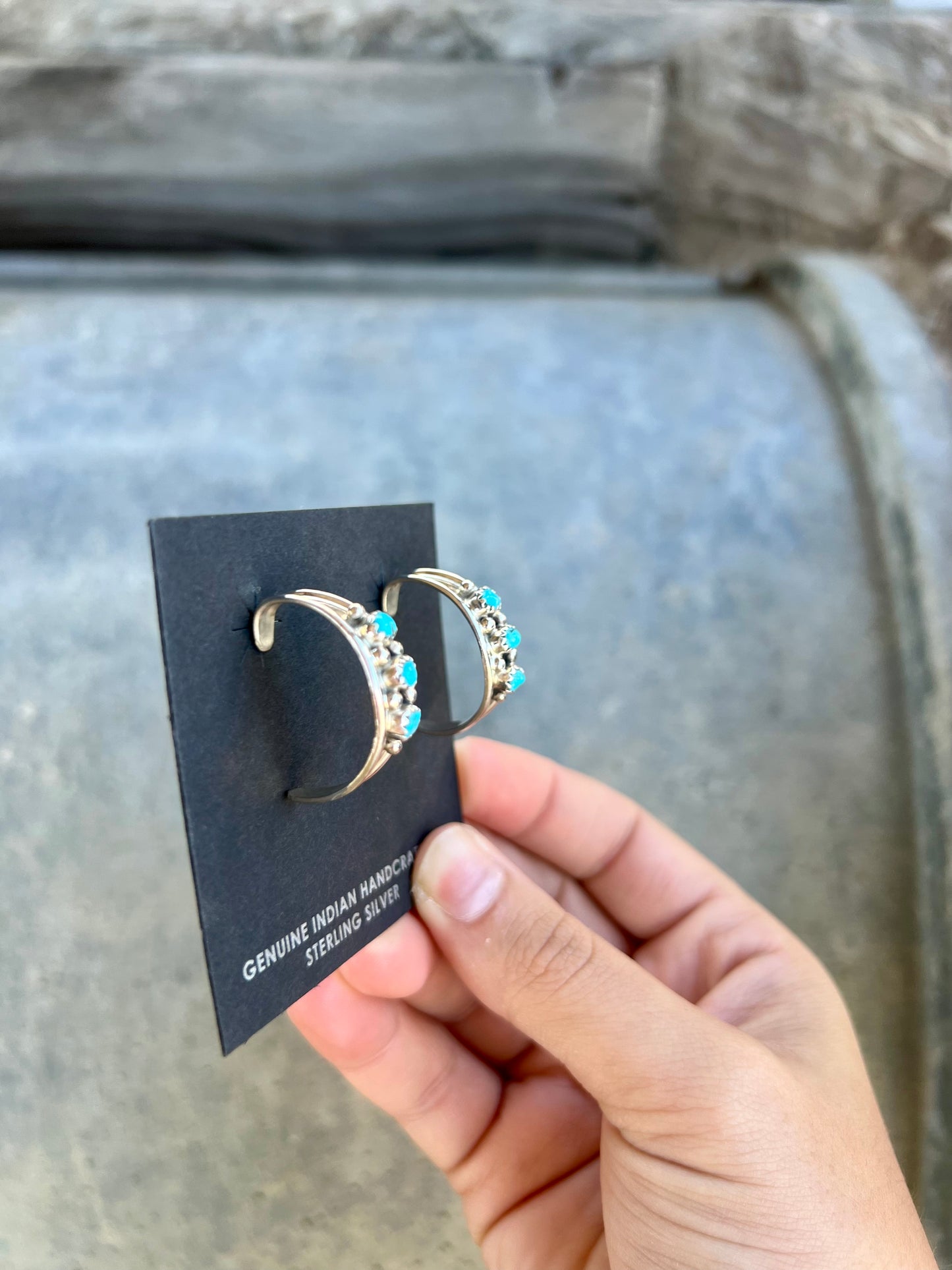 Genuine Turquoise 3 Stone Hoop Earrings