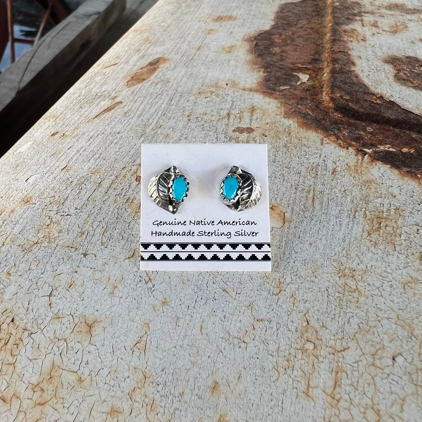 Genuine Turquoise Stud and Leaf Earrings