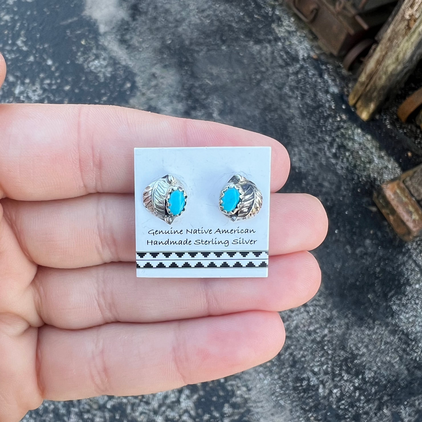 Genuine Turquoise Stud and Leaf Earrings