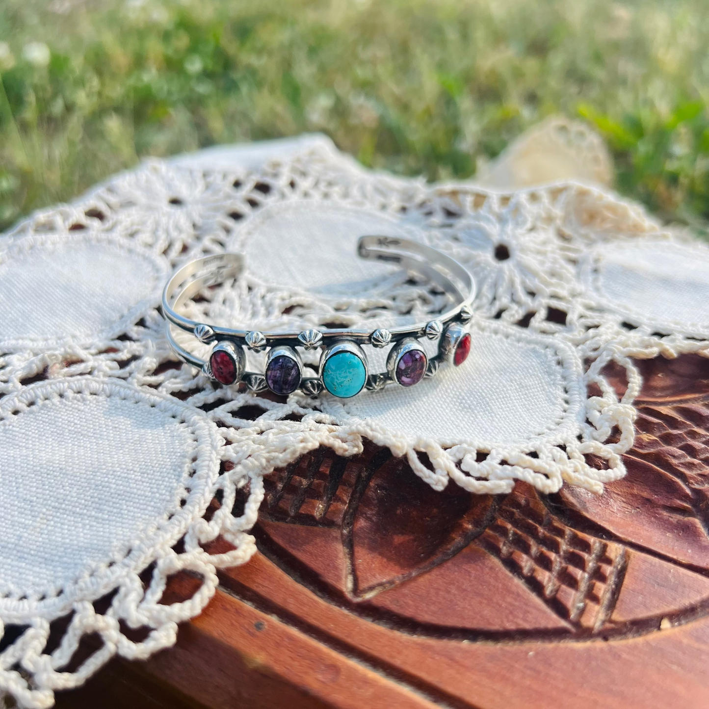 Turquoise, Purple and Red Spiny Oyster Sterling Silver Cuff Bracelet