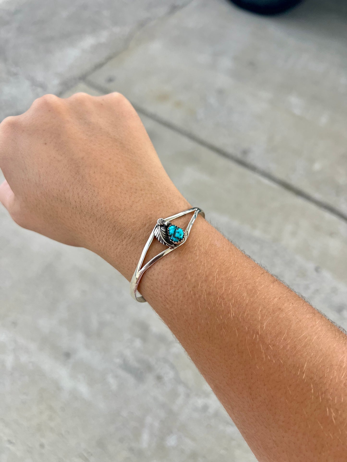 Kingman Turquoise and Sterling Silver Leaf Cuff