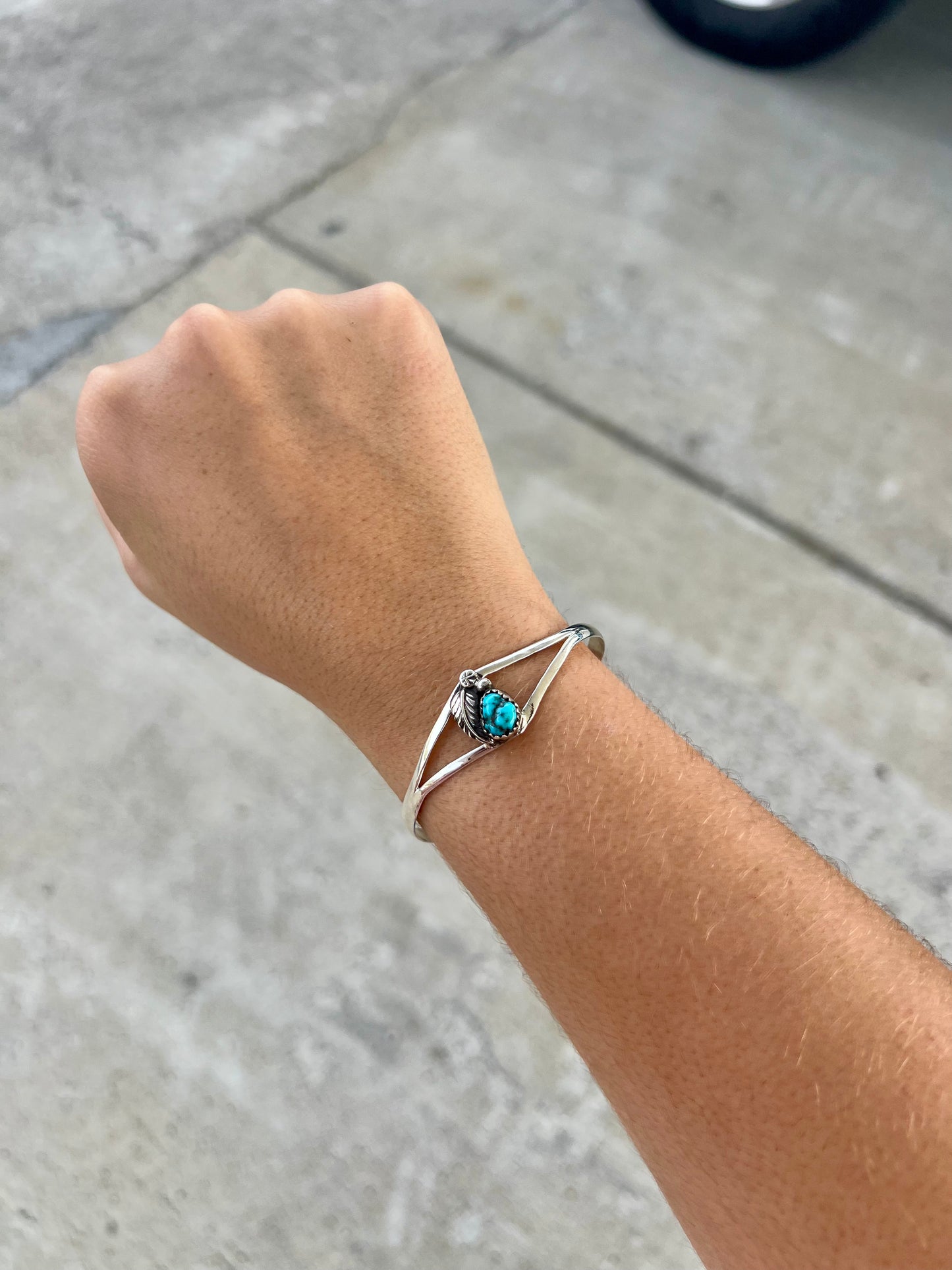 Kingman Turquoise and Sterling Silver Leaf Cuff