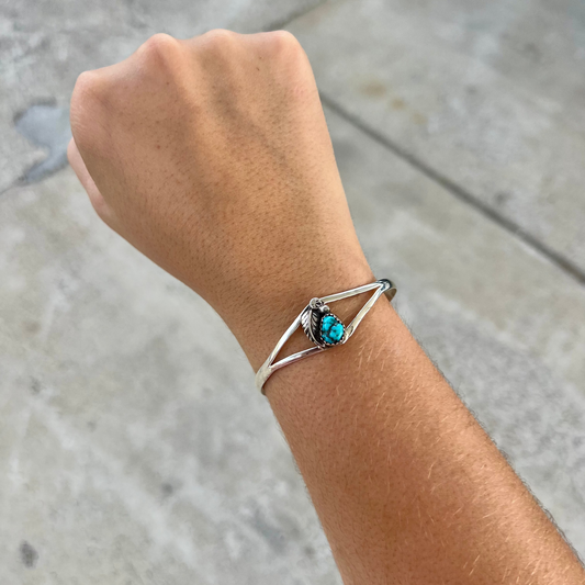 Kingman Turquoise and Sterling Silver Leaf Cuff