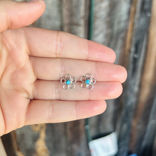 Genuine Turquoise Flower Child Stud Earrings