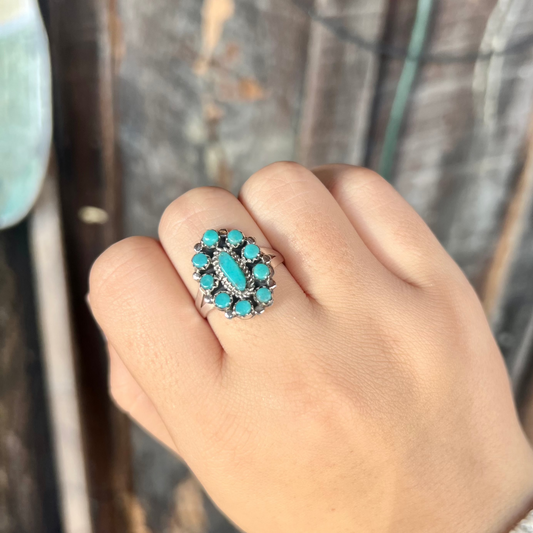 Genuine Turquoise 10 Stone Cluster Ring