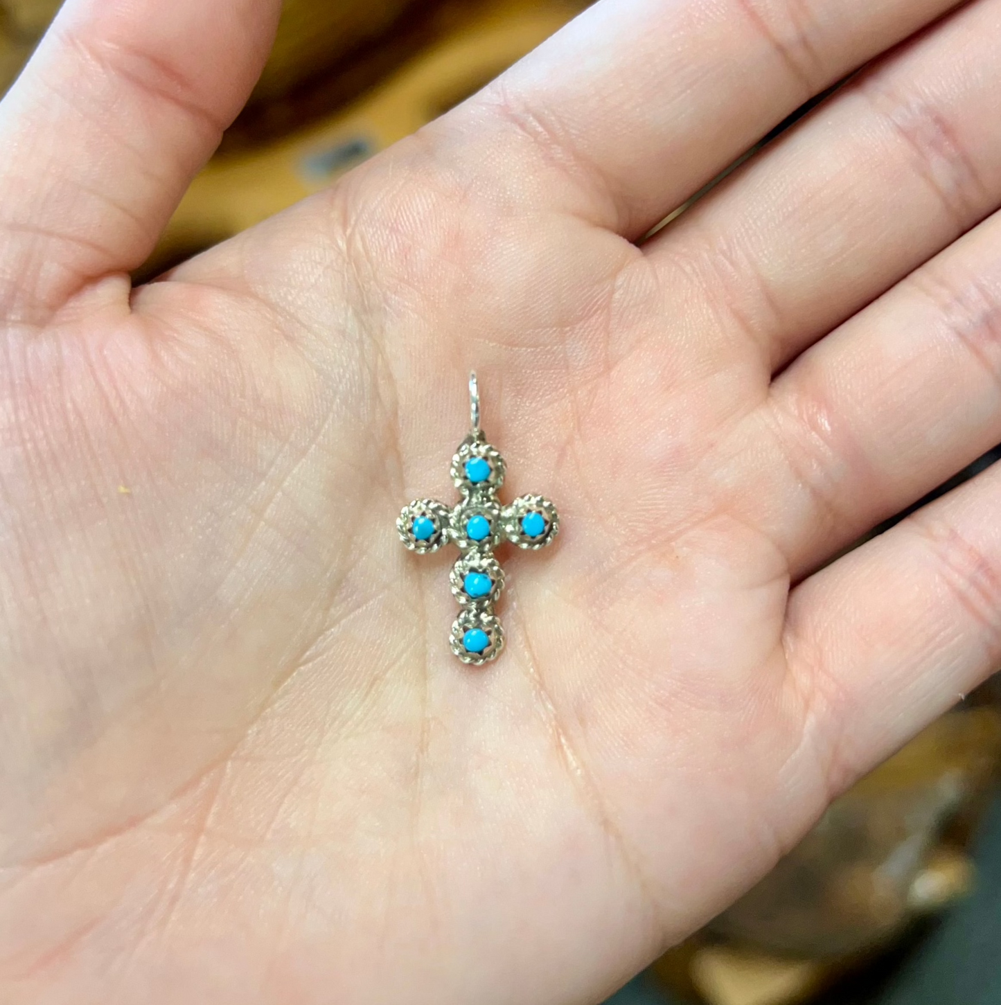 Genuine Turquoise 6 Stone Cross Pendant