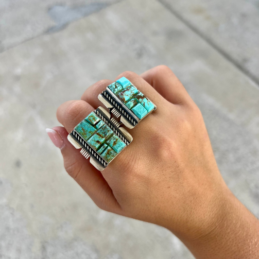 Genuine Turquoise Cobblestone Square Ring