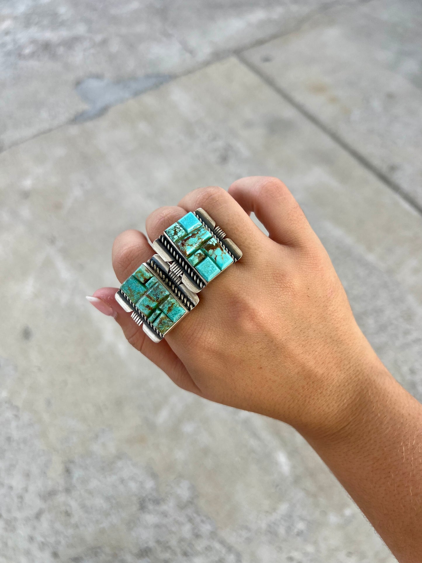 Genuine Turquoise Cobblestone Square Ring