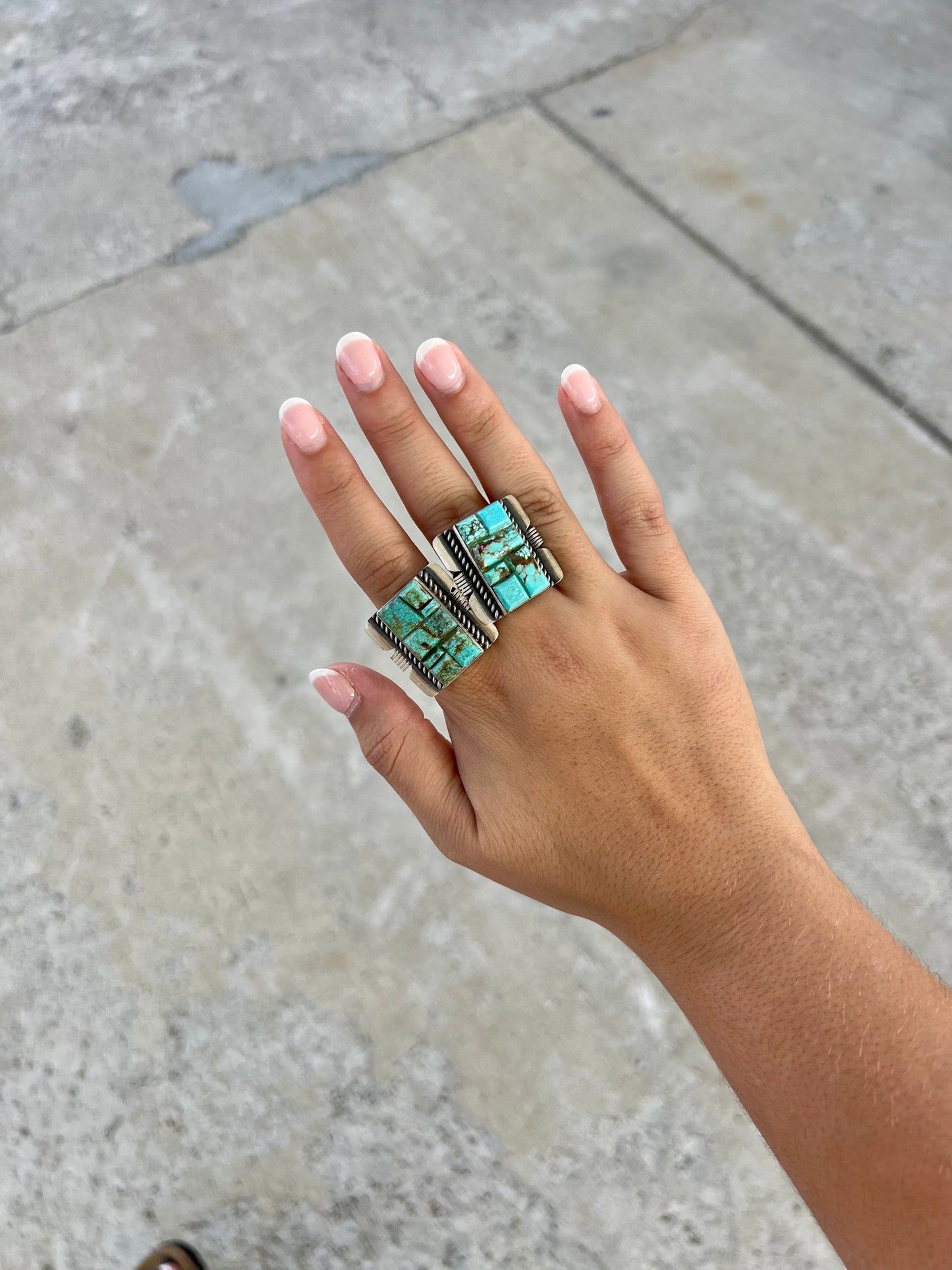 Genuine Turquoise Cobblestone Square Ring