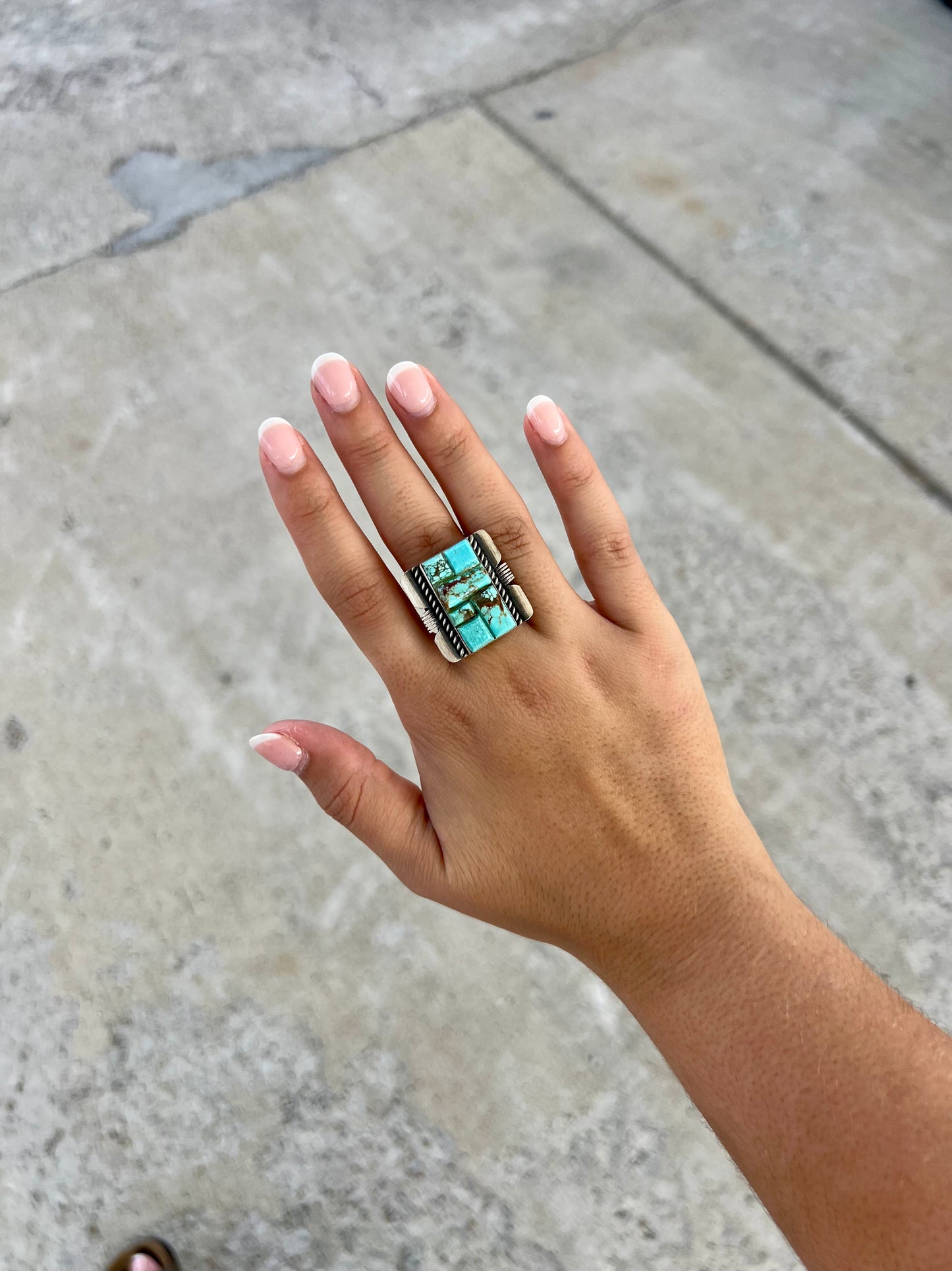 Genuine Turquoise Cobblestone Square Ring