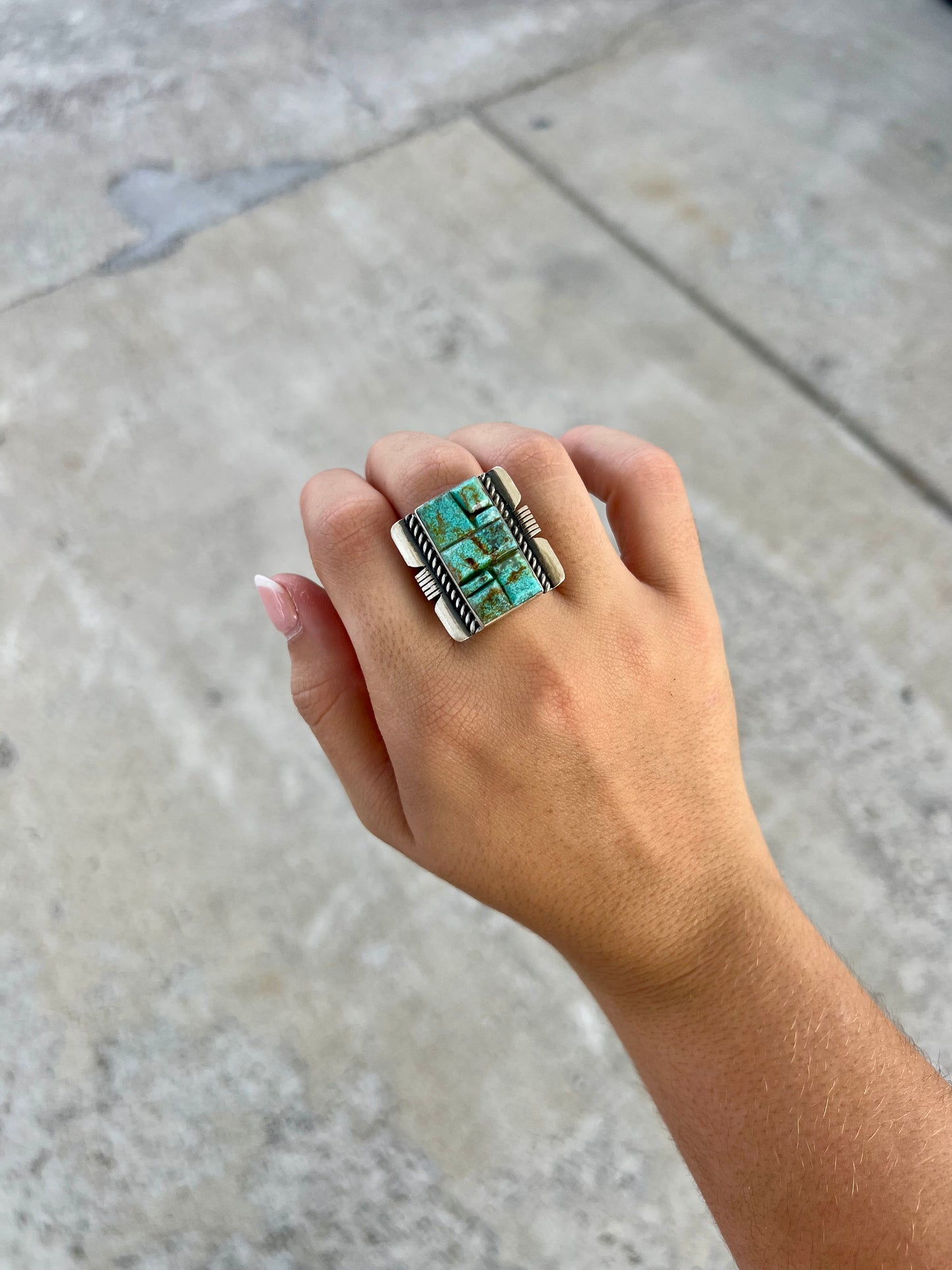 Genuine Turquoise Cobblestone Square Ring