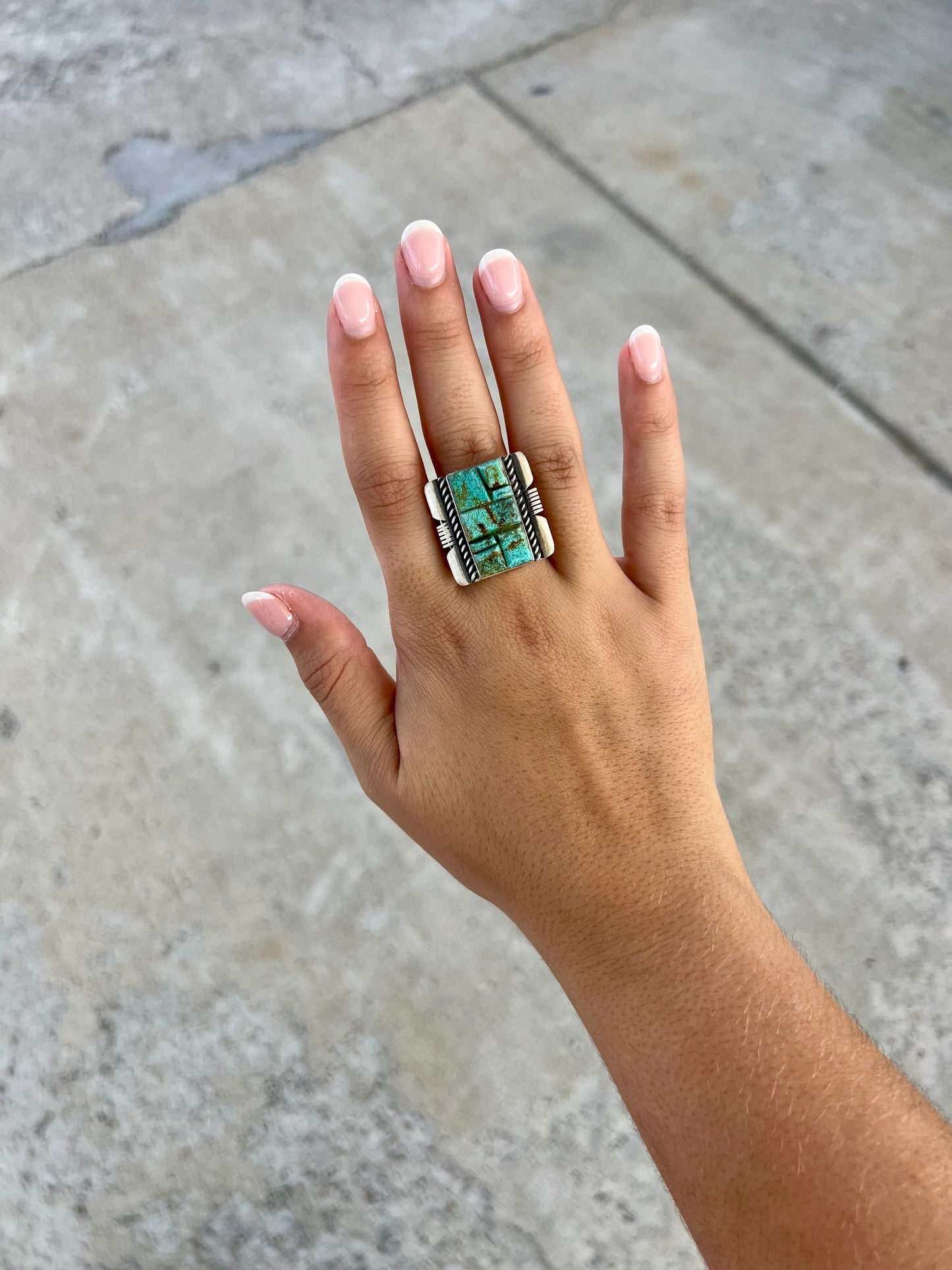 Genuine Turquoise Cobblestone Square Ring