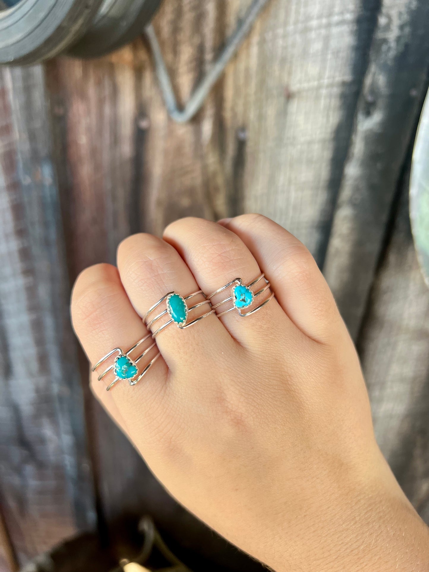 Genuine Turquoise 3 Wire Sterling Silver Ring