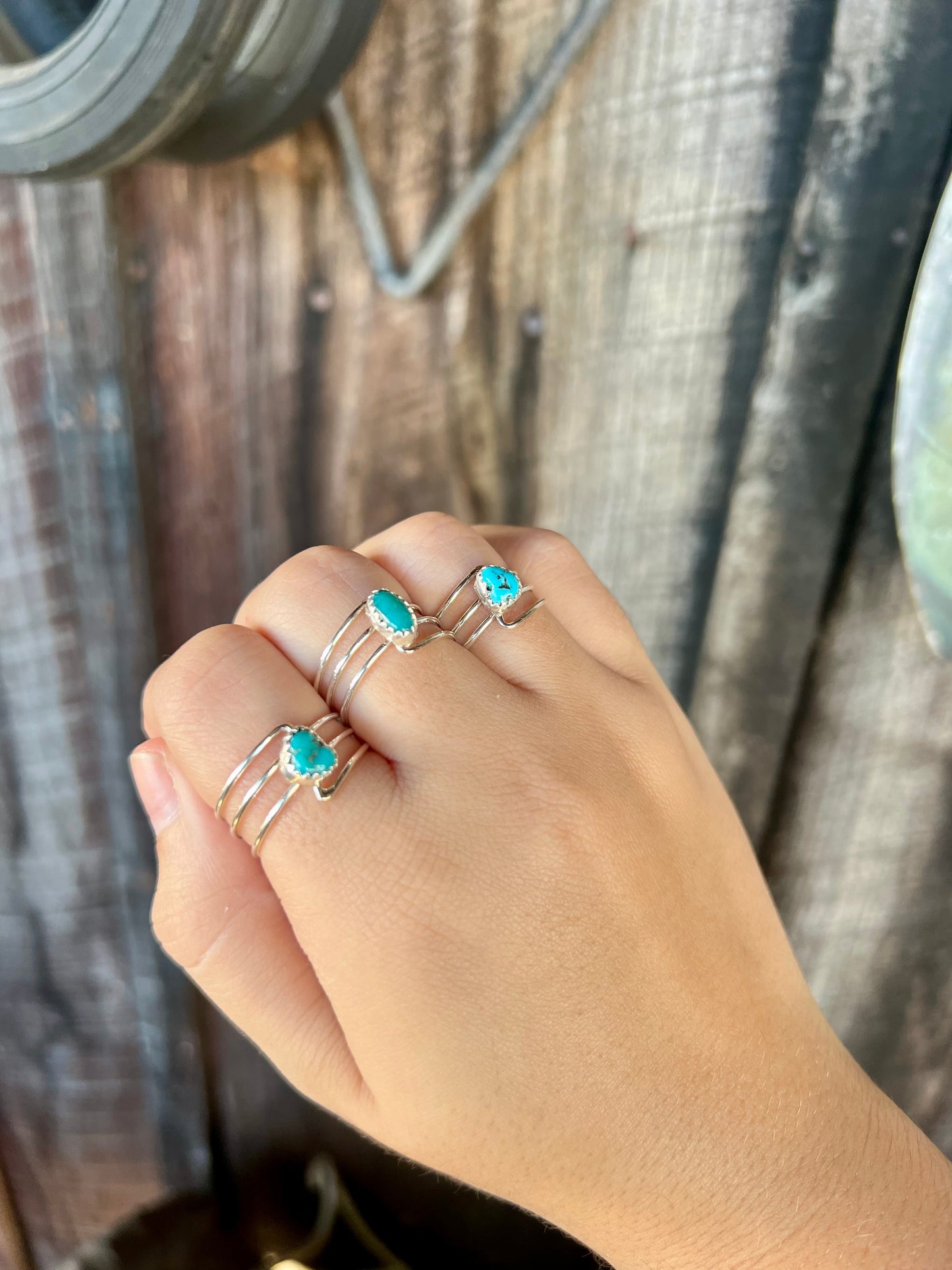 Genuine Turquoise 3 Wire Sterling Silver Ring