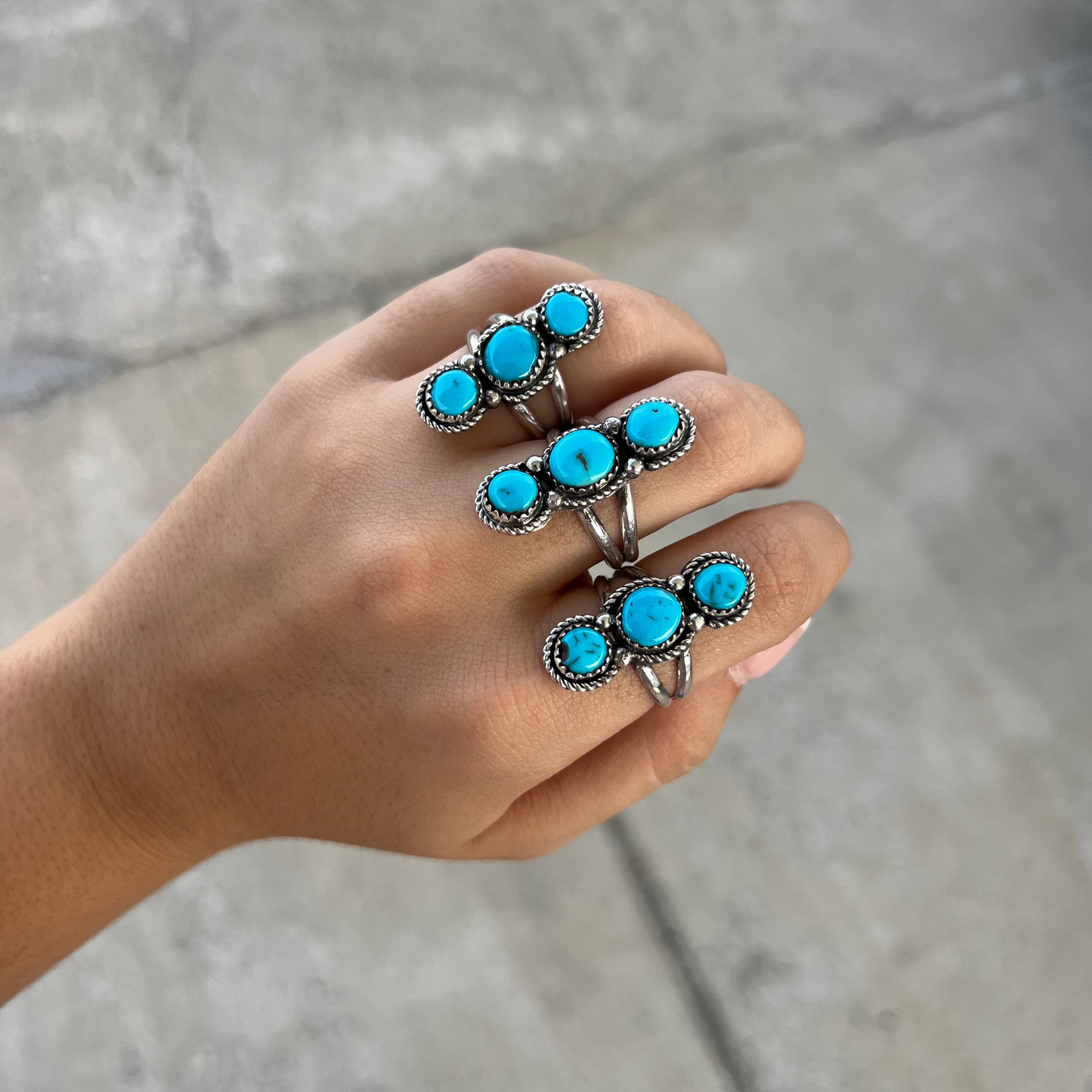 The Jess Genuine Turquoise 3 Stone Ring