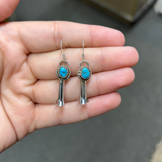 Genuine Sleeping Beauty Turquoise Sterling Silver Blossom Earrings