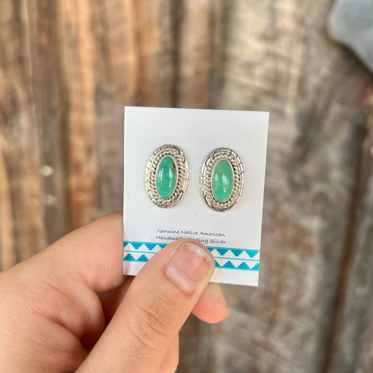 Genuine Kingman Green Turquoise Oval Earrings