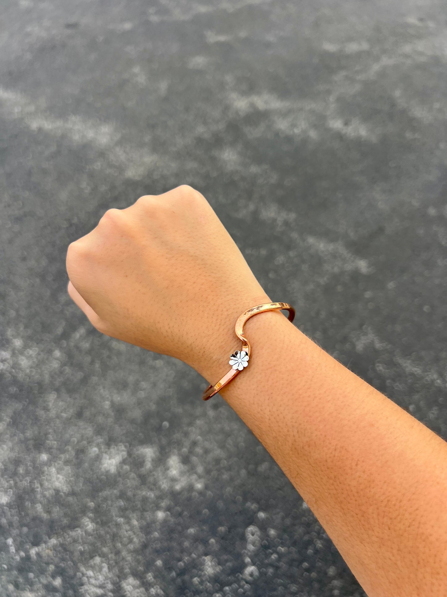 Copper Wave Nickel Flower Cuff Bracelet