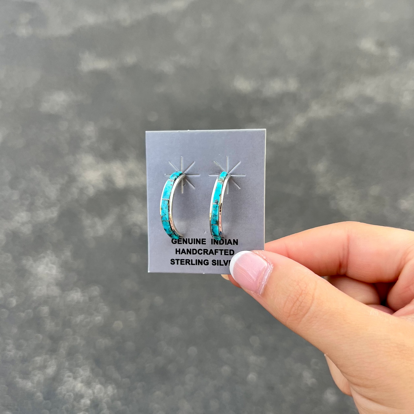 Zuni Inlay Turquoise Sterling Silver Hoop Earrings