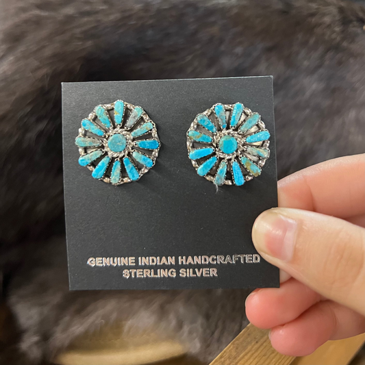 Genuine Kingman Turquoise Statement Cluster Earrings