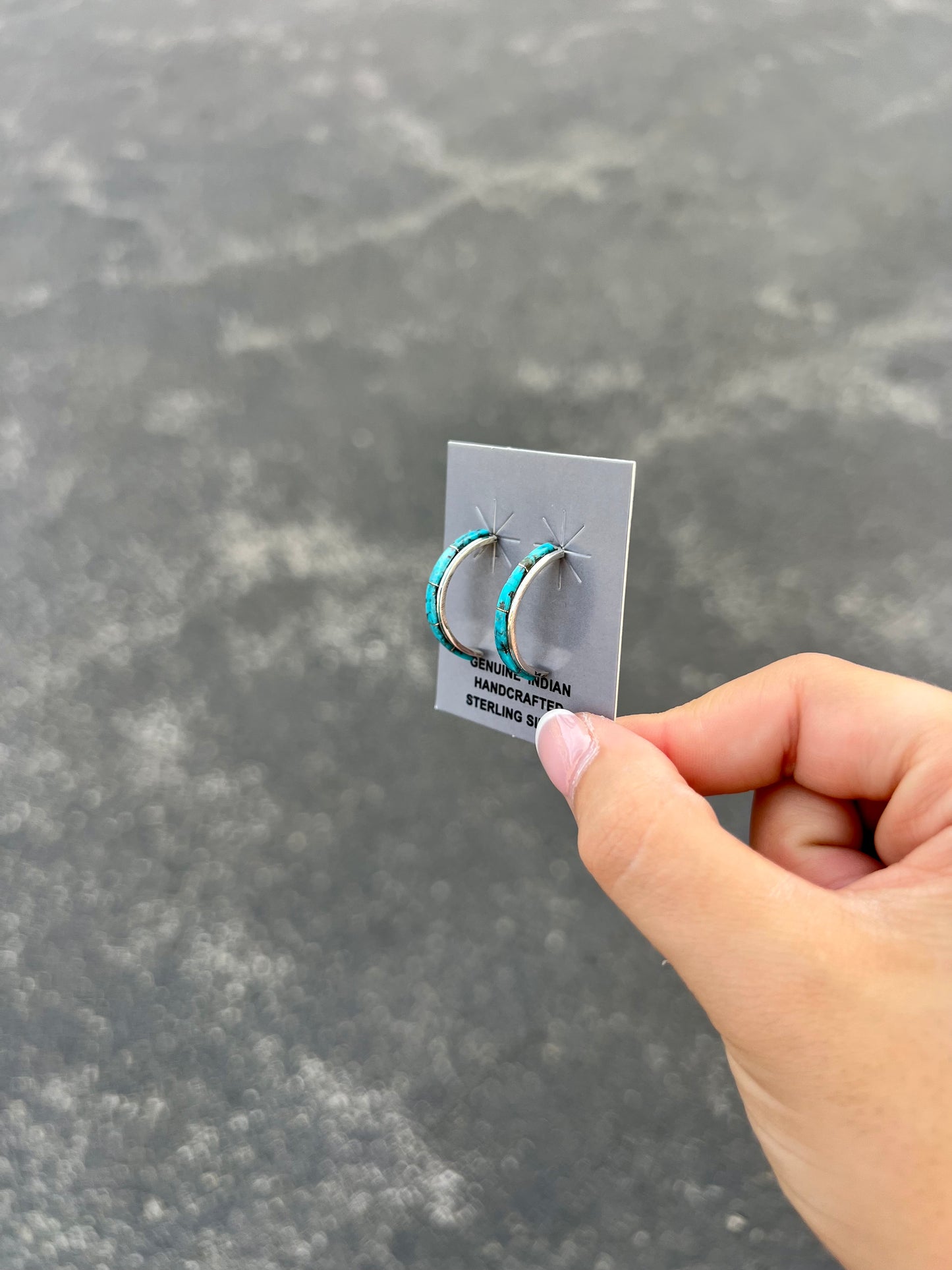 Zuni Inlay Turquoise Sterling Silver Hoop Earrings