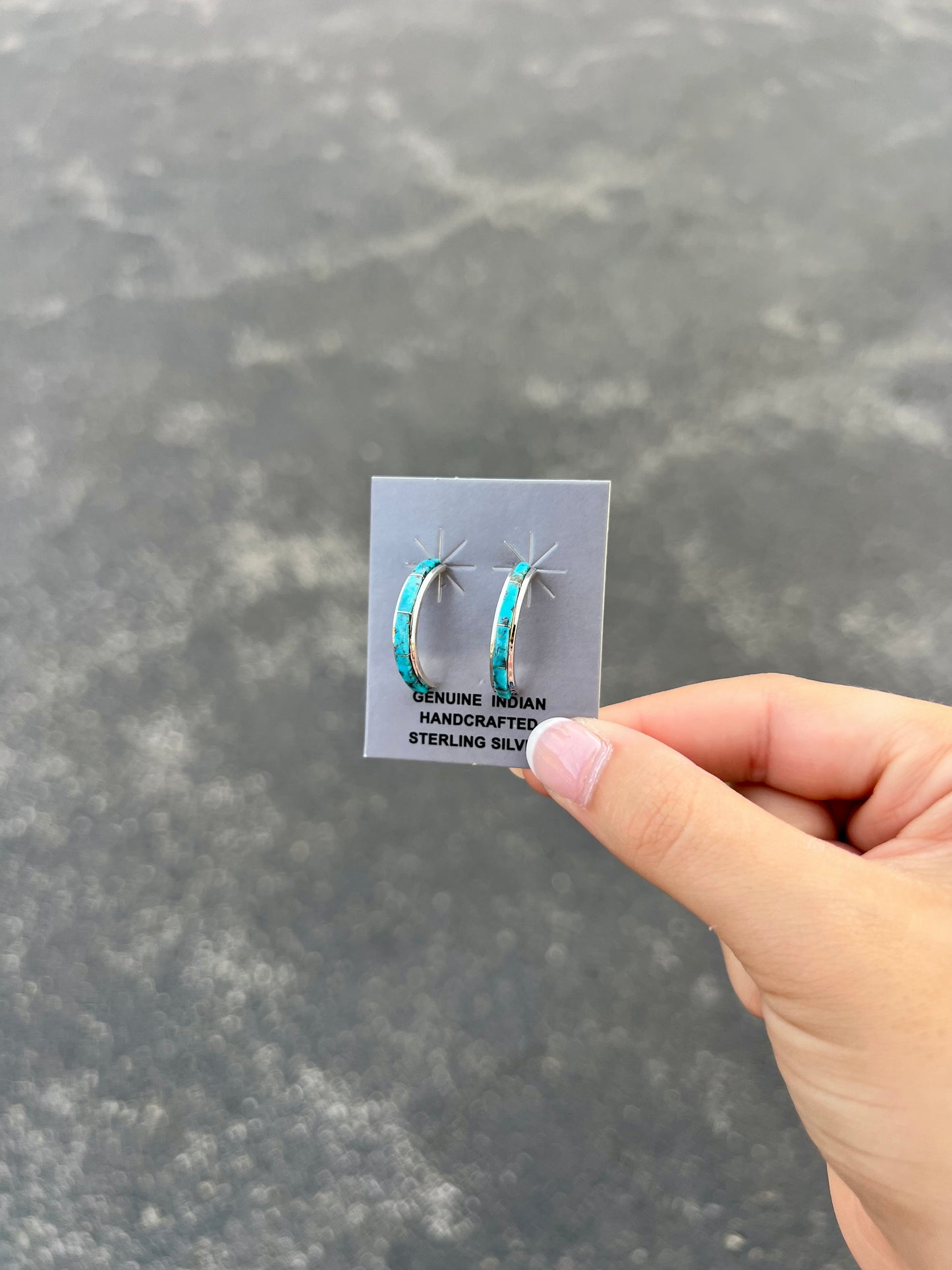 Zuni Inlay Turquoise Sterling Silver Hoop Earrings