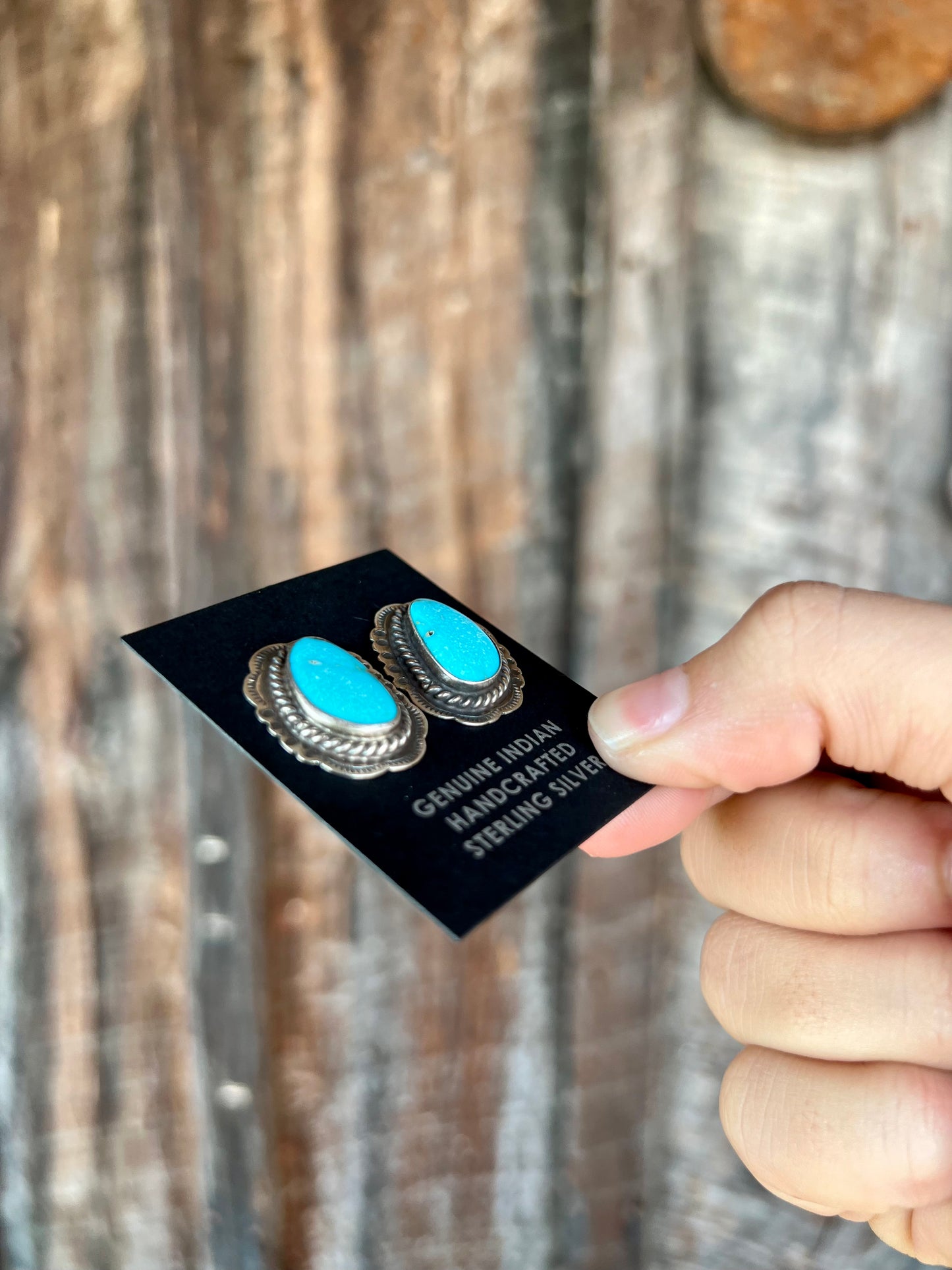 Genuine Turquoise and Sterling Silver Scallop Earrings