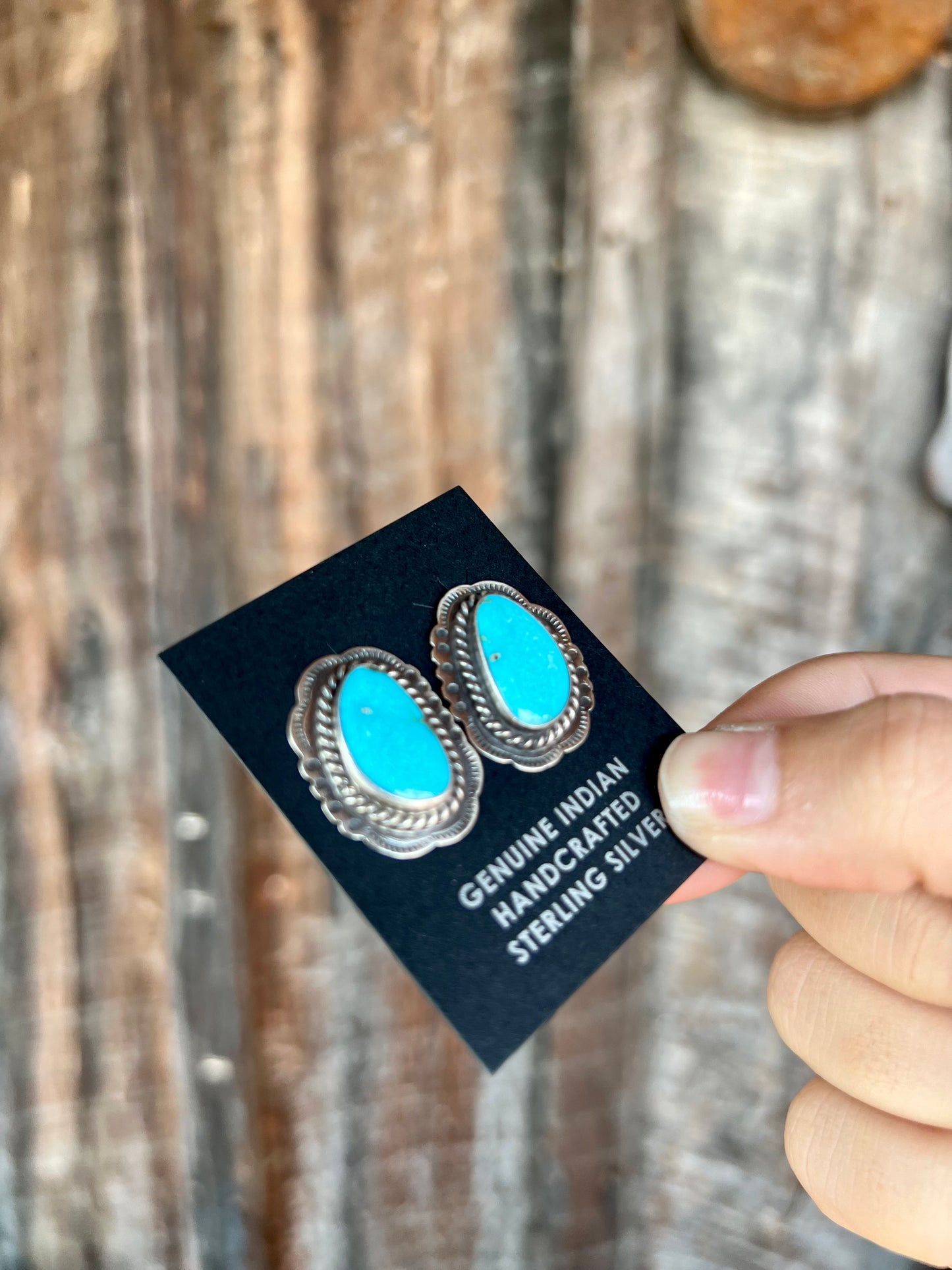 Genuine Turquoise and Sterling Silver Scallop Earrings