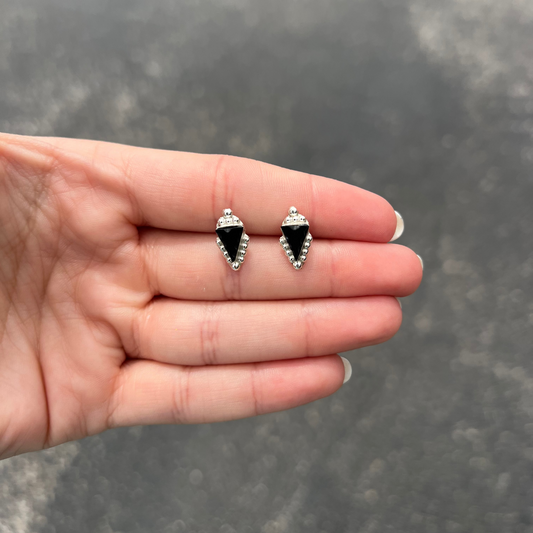 Jet Black Arrowhead Sterling Silver Earrings