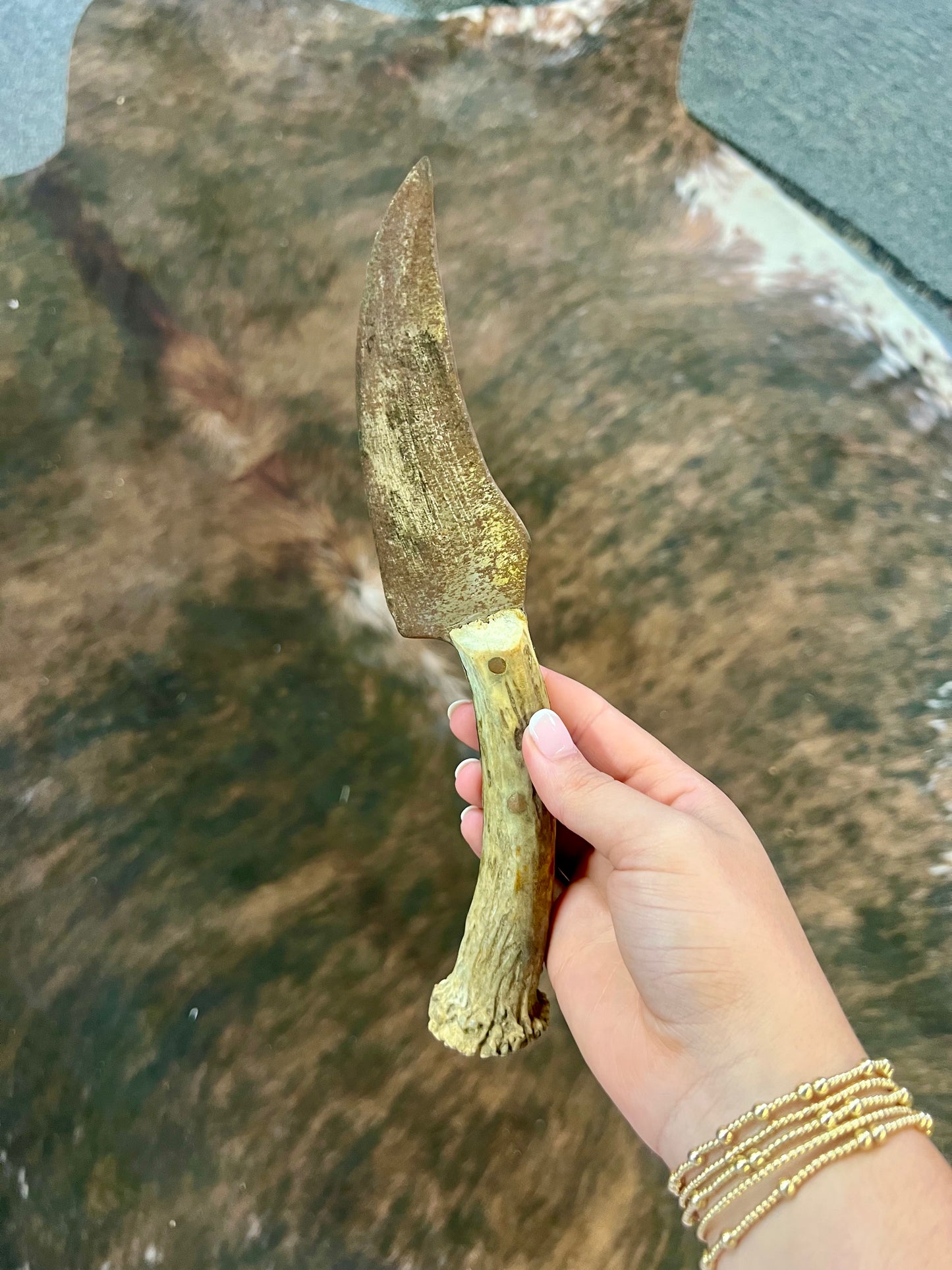 Antler Hunting knife with Leather Sheath