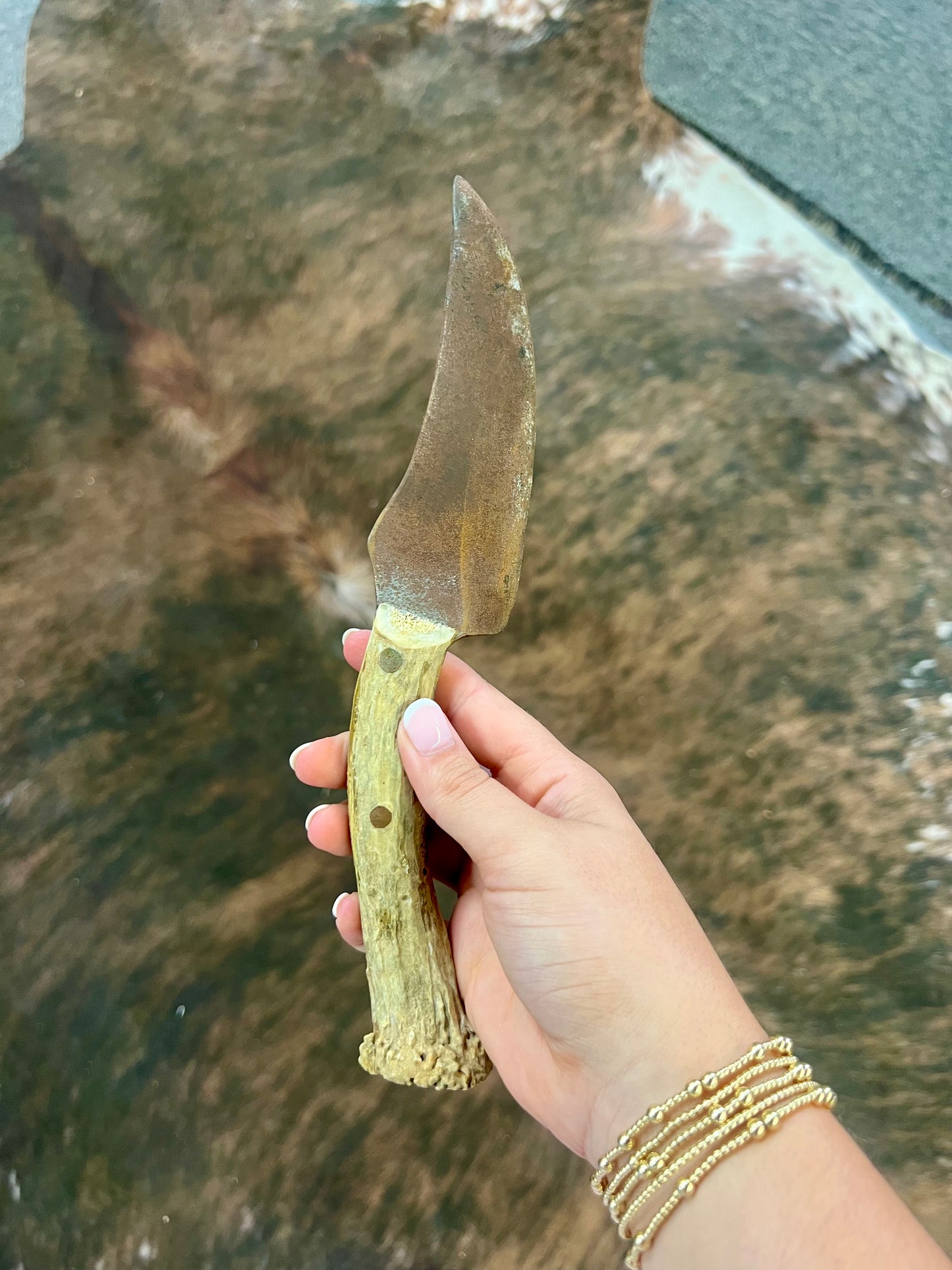 Antler Hunting knife with Leather Sheath