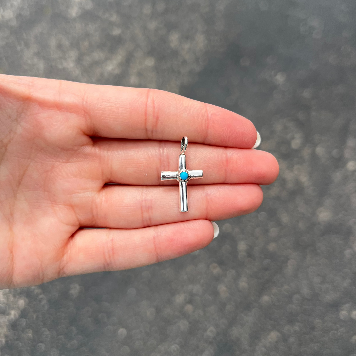 Genuine Turquoise Smooth Sterling Silver Cross Pendant