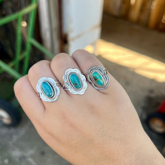 Genuine Kingman Turquoise Scallop Sterling Silver Ring